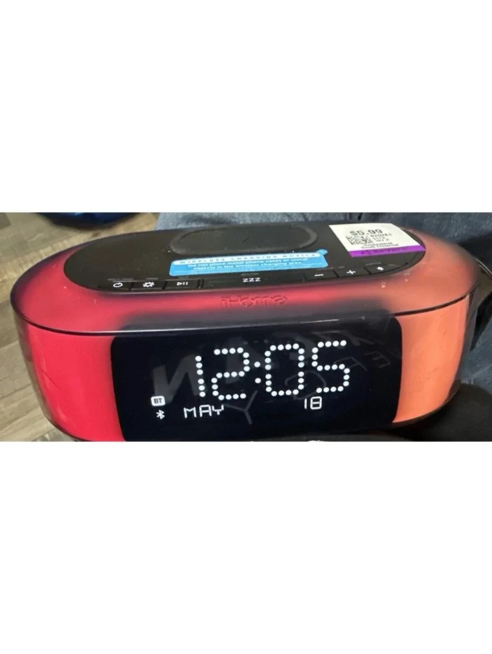 iHome Digital Alarm Clock with Wireless Charging and Bluetooth Speaker